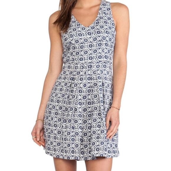 Joie Kada Linen Sleeveless Mini Starburst Dress Blue White Nautical Summer Sz M - Picture 1 of 13